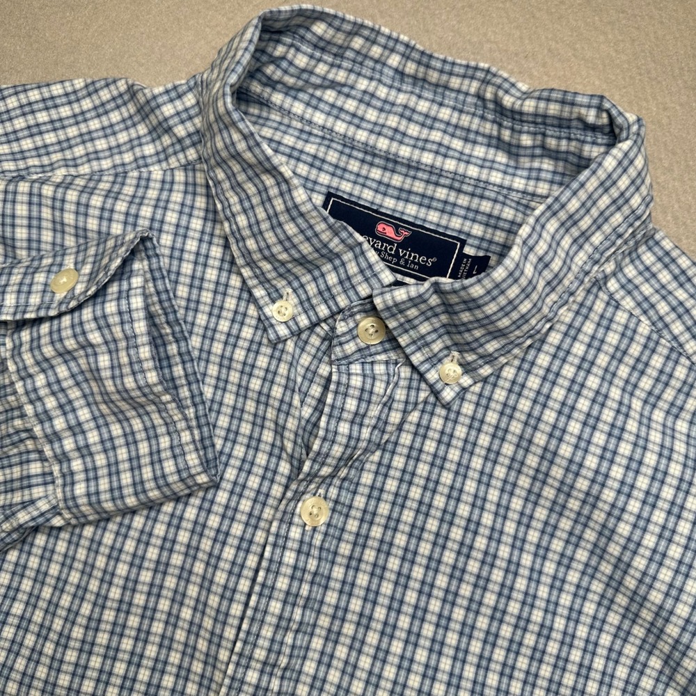 Vineyard Vines Button Down Mens L Blue Plaid Classic Fit Tucker Shirt Stretch